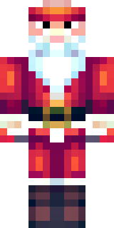 a jolly Santa in a red suit with a white beard and sack