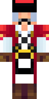a pirate captain in a long red coat and tricorn hat