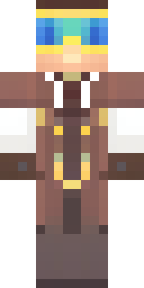 a steampunk inventor in a brown leather coat and brass goggles