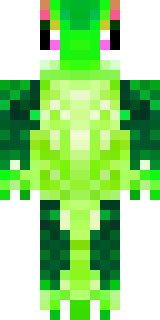 a dragon hybrid with green scales, horns and a spined tail