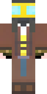 a steampunk inventor in a brown leather coat and brass goggles