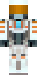 a mecha pilot in a white flight suit with a segmented helmet