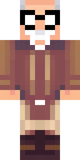 a friendly villager librarian in brown robes with glasses