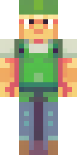 a farmer villager in a straw hat with a green apron
