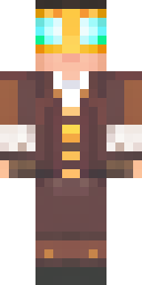 a steampunk inventor in a brown leather coat and brass goggles