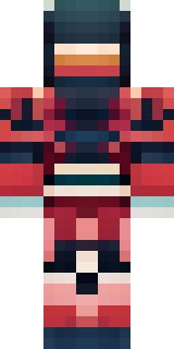 a samurai in red lacquered armor with a horned helmet