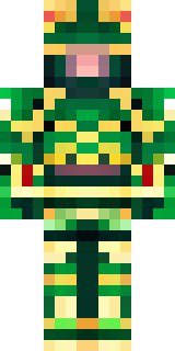 a jade samurai in green and gold ceremonial armor