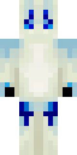 a snow fox spirit in white fur with blue markings