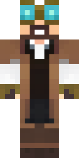a steampunk inventor in a brown leather coat and brass goggles