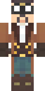 a steampunk inventor in a brown leather coat and brass goggles
