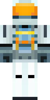 a mecha pilot in a white flight suit with a segmented helmet