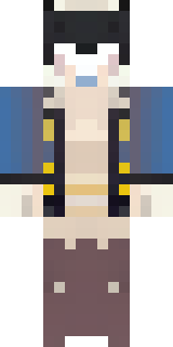 a ghostly pirate with pale skin and a tattered blue coat