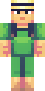a farmer villager in a straw hat with a green apron