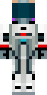 a mecha pilot in a white flight suit with a segmented helmet