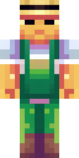 a farmer villager in a straw hat with a green apron