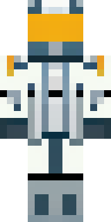 a mecha pilot in a white flight suit with a segmented helmet