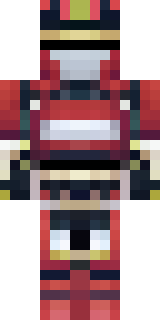 a samurai in red lacquered armor with a horned helmet