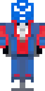 a masked hero in a sleek red and blue suit with a chest emblem