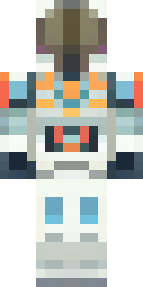 a mecha pilot in a white flight suit with a segmented helmet