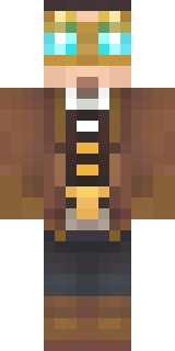 a steampunk inventor in a brown leather coat and brass goggles
