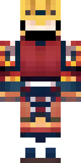 a samurai in red lacquered armor with a horned helmet