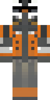 a battle-worn pilot in orange plating with scorch marks
