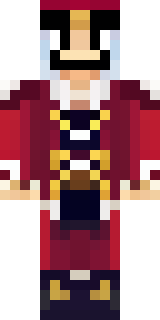 a pirate captain in a long red coat and tricorn hat
