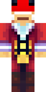 a pirate captain in a long red coat and tricorn hat