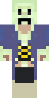 a ghostly pirate with pale skin and a tattered blue coat