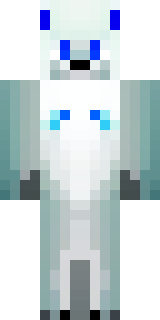 a snow fox spirit in white fur with blue markings