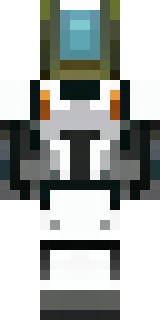 a mecha pilot in a white flight suit with a segmented helmet