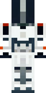 a mecha pilot in a white flight suit with a segmented helmet