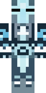 a frost knight in ice-blue armor rimed with snow