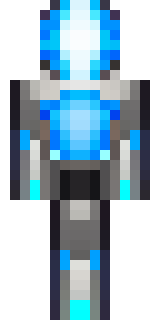 a chrome android with glowing blue eyes and exposed joints