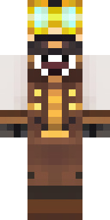 a steampunk inventor in a brown leather coat and brass goggles
