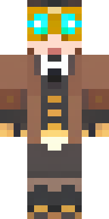 a steampunk inventor in a brown leather coat and brass goggles