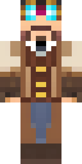 a steampunk inventor in a brown leather coat and brass goggles