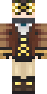 a steampunk inventor in a brown leather coat and brass goggles