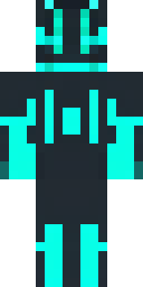 a neon cyber-ninja in dark bodysuit with teal light trim