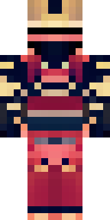 a samurai in red lacquered armor with a horned helmet