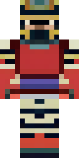 a samurai in red lacquered armor with a horned helmet