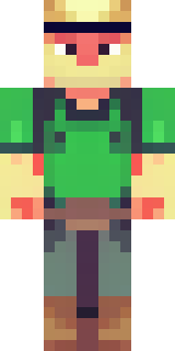 a farmer villager in a straw hat with a green apron