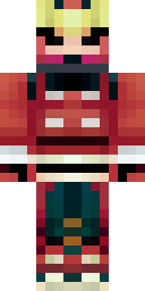a samurai in red lacquered armor with a horned helmet
