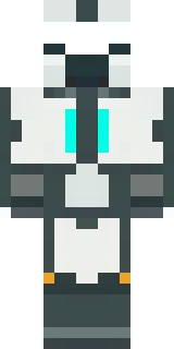 a mecha pilot in a white flight suit with a segmented helmet