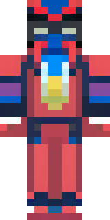 a masked hero in a sleek red and blue suit with a chest emblem