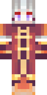 a fire mage in crimson robes with burning orange sleeves