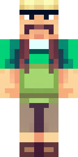 a farmer villager in a straw hat with a green apron