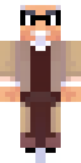 a friendly villager librarian in brown robes with glasses