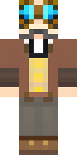 a steampunk inventor in a brown leather coat and brass goggles