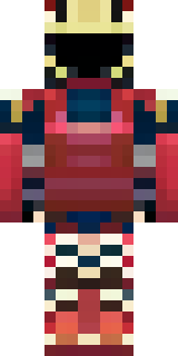 a samurai in red lacquered armor with a horned helmet